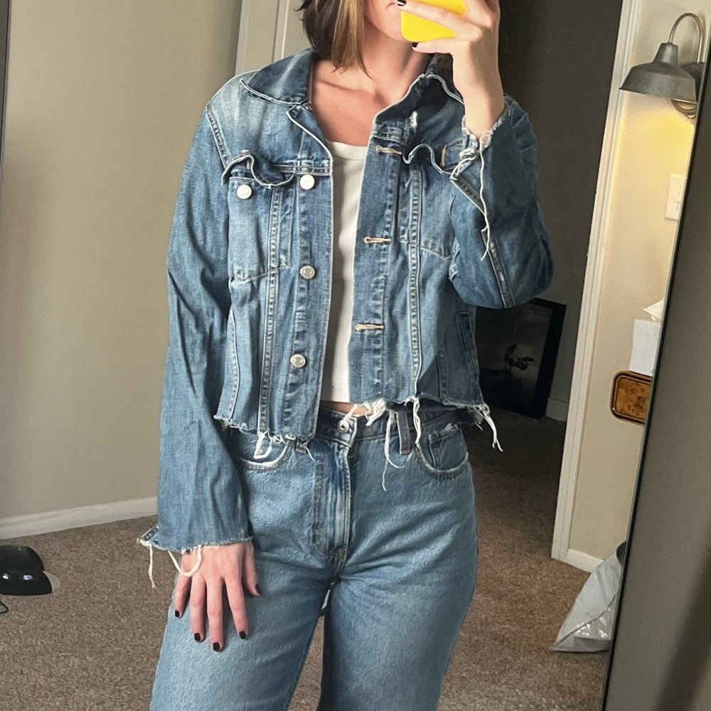 Cropped distressed Gap denim jacket